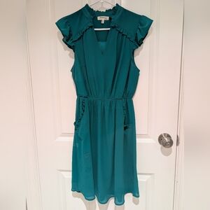 Monteau Teal Midi Dress with Ruffle Sleeves